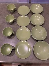 Vintage Lenotex Ware Melamine Melmac Dishes Bowls Tea Cups Set Of 12 Green picture