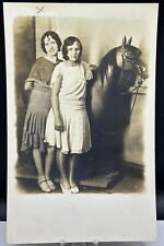 Antique RPPC Of Girls W/ Pull Along Horse 🐴  picture