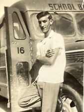 XA Photograph Handsome Attractive Cute Man Guy Leaning On School Bus 1940-50's picture