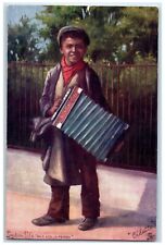 c1910's Boy With Accordia London Life Oilette Tuck's Unposted Antique Postcard picture