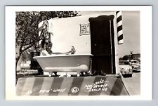 Ashland OR-Oregon RPPC, Pow Wow Man in Bath Tub Parade Float, c1950 Postcard picture