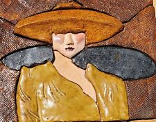 Vintage Art Tile Ceramic Wall Art 3D Lady Signed Poncho Mexico 1972 picture