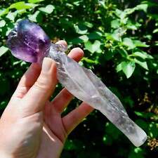 7.5in XL Dragon Tooth Amethyst Hand Carved Crystal Rose, Phantom Amethyst, Brazi picture