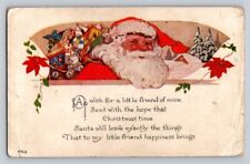 c1915 Santa Claus Toys Poinsettias Christmas P357 picture