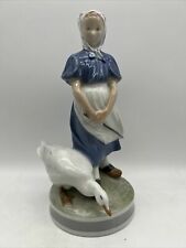 Retired Authentic Royal Copenhagen Figurine Girl Woman with Goose Blue 527 MINT picture