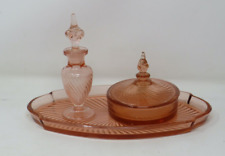 Vintage Tiffin Depression Glass Milady Pink Peach Vanity Set with Tray picture