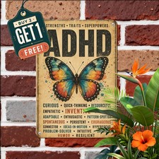 ADHD Butterfly Watercolor Art Sign Metal Tin Plaque Room Wall Decor 8x12 picture