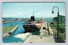 Sault St Marie MI-Michigan, the Soo Locks, Vintage Postcard picture