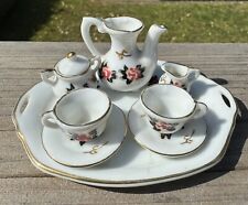 Vintage EW/ Japan Miniature Floral Tea Set, 9 Piece Rose Porcelain, Gold Trim picture