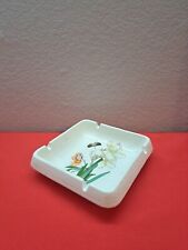 Vintage Treasure Craft Ashtray Trinket Dish White Lily Flowers Butterfly picture