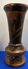 Vintage Hand Carved Wooden Hatian Footed Vase Great Detail (2-29) picture