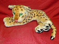 1960'S STEIFF MOHAIR LAYING LEOPARD, TORN NOSE, MISSING TAG, 2' LONG, RIPPED EAR picture