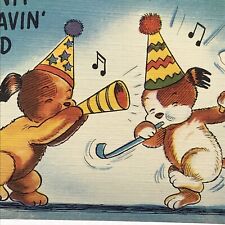 Doggonit We’re Having A Grand Time Cartoon Dogs Party Humorous Vintage Postcard picture