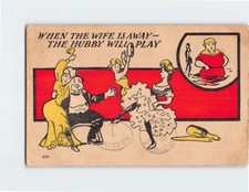 Postcard When The Wife Is Away The Hubby Will Play Humor Card picture