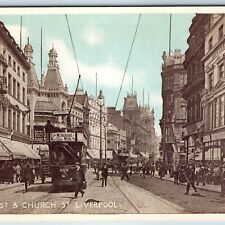c1910s Liverpool, England Lord Church Street Downtown Crowd Streetcar Signs A206 picture
