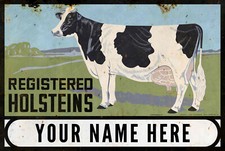 REGISTERED HOLSTEINS 36" HEAVY DUTY USA MADE METAL AGED PERSONALIZED ADV SIGN picture
