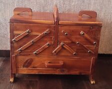 LARGE Vtg Accordion Fold Out 3 Tier Wooden Sewing Box Vanity Organizer w/ Drawer picture
