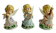 Lefton Musical Angel Figurines Set of 3 Porcelain Hand Painted Holly Berry picture