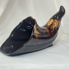 Cornucopia Horn Brown Drip Glazed Ceramic Vintage ❤️ picture