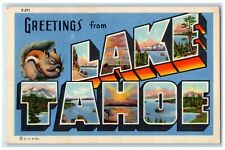 1955 Greetings From Lake Tahoe California CA Large Letters Squirrel Postcard picture