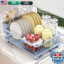 Hiviweer Blue Dish Drying Rack Space-Saving Kitchen Counter with Utensil Holder picture