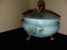 TO-002 Girard Limoges Porcelain Trinket Dish With Lid Vintage Blue Flowers picture