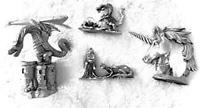 4 Pewter Figurines Wizard, Unicorn, and Dragons Swarovski & Spoontiques picture