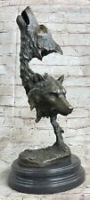 Large Two Wolves Head Bust Classic Wildli Bronze Sculpture Handmade Figure Sale picture