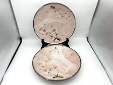 Nice Vintage Japanese Pink Shino Kafuh 10” Pottery Plates Cherry Blossom picture