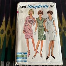 Vintage 1960s Simplicity 6494 Mod Dress + Fit Chart Sewing Pattern 12 32 CUT picture