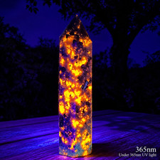Natural Yooperlite Glowing Crystal Tower UV Light Reactive Wand Point Home Decor picture