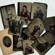 Antique Tintype Photograph Lot Of 10 Women Men Distressed Odd Spooky picture