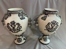 Two Vintage Chinese Export Black & White Tassel Ginger Jars picture