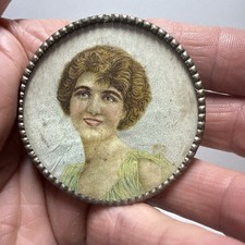 Early 1900โs Small Framed Image Of Beautiful Young Woman-painted? picture