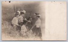 Postcard Man with Four Women in Fancy Hats & Clothes Vintage RPPC picture
