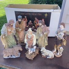 Vintage Dicksons 9 Piece Nativity Set Resin Missing The Ox ORIG BOX 1990 picture