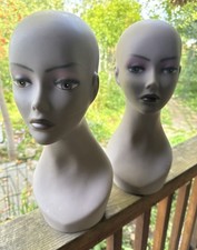 Pair Female Rubber Mannequin Head Bust Wig Hat Jewelry Display Realistic Eyes picture