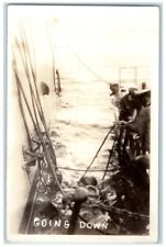 c1920's US Navy Ship Submerged Divers Going Down Sailor View RPPC Photo Postcard picture