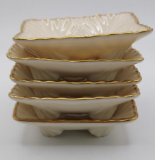 Set of 5 Vtg Lenox Coronet Trinket Dish Footed Ashtray Ivory 24k Gold Trim 3” picture