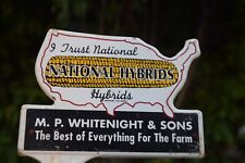 1950s AMERICA NATIONAL HYBRIDS STAMPED PAINTED METAL TOPPER SIGN SEED CORN picture