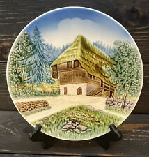 Vintage West German Souvenir Plate Mountain Chalet 3D Embossed Porcelain picture