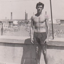 Shirtless Young Man In Athletic Shorts Posing On Rooftop Gay Int Vintage Photo picture