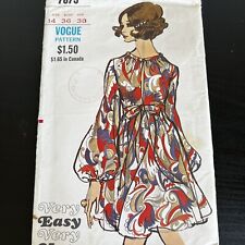 Vintage 1960s Vogue 7675 High Waisted Front Opening Dress Sewing Pattern 14 CUT picture