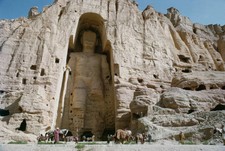 Buddha Of Bamiyan Visitors And Guides Stand At The Base Of The Lar- Old Photo picture