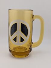 Vintage 1960s Amber Glass Mug With Peace Sign 5.5