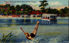 Vintage 1940's Beauty Above Below Woman Swimming Boat Silver Springs FL Postcard picture