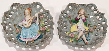 Pair of Vintage Victorian Couple Porcelain Wall Pocket Plates, High Relief 7
