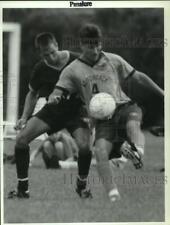 1992 Press Photo Adirondack's #4 kicks ball during soccer match Empire State picture