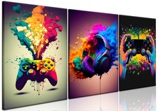 MUWAK Gaming Room Decor Wall Art Set 3 - Video Gaming Controller Gamer Wall picture