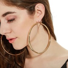 Women's Fashion Jewelry Gold Or Silver Large THICK 4" 100mm Hoop Earrings picture